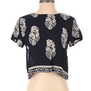 C Apparel Floral Short Sleeve Crop Blouse Top Shirt